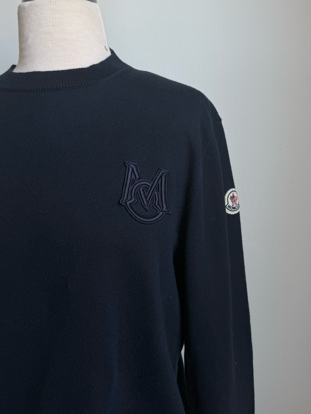 Moncler Navy Blue Crewneck Sweatshirt with Tonal Logo